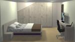 Авангардна спалня  с нощи шкафчета ПДЧ с дървесна текстура София